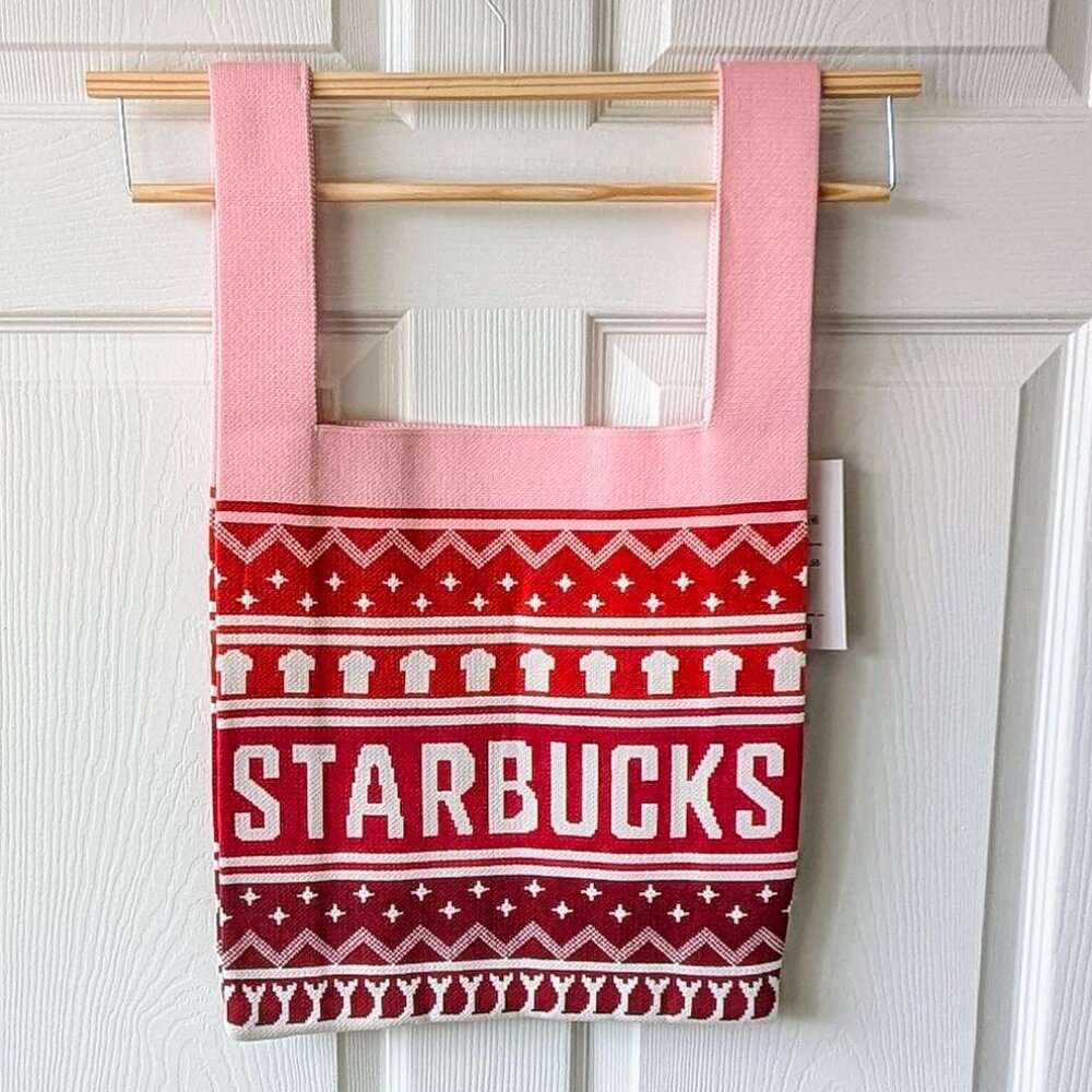 New 2023 China Starbucks Christmas Knitted Pink/Red Tote Bag - Picture 2 of 5
